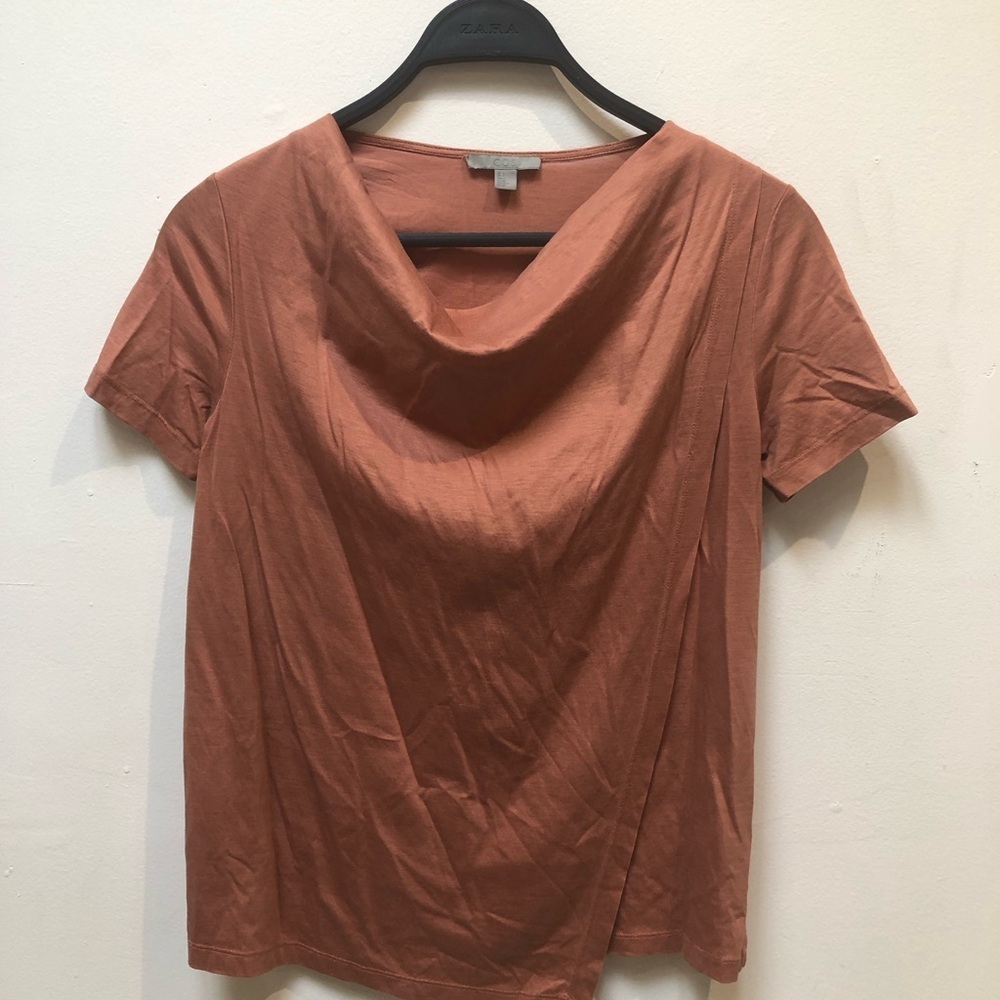 COS Brown Draped Short Sleeve Blouse